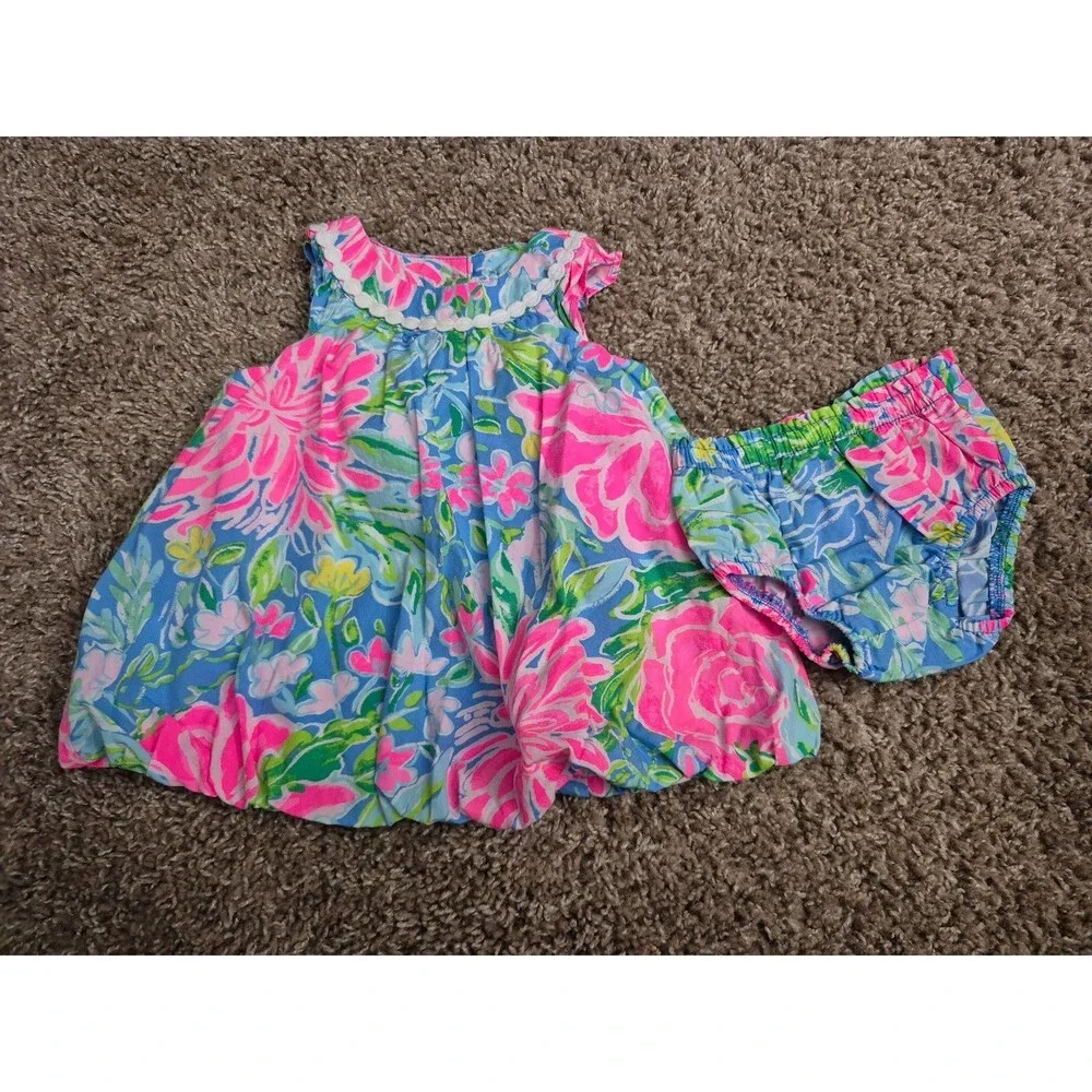 Lilly pulitzer baby girl dress w/ bummies size 3-6 months like new